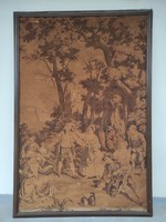 Antique large wall tapestry in a frame, toy castle in the garden motif, multi-dwelling 612