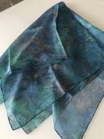 Batik silk scarf with blue and pink colors, 90 x 88 cm