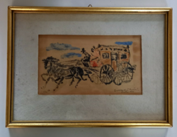 Horse carriage, painting, Mária Csermelyi