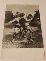 Gustav Gourbet: Bírkózók képeslap (Szépművészeti Múzeum)