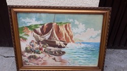 Large Italian seaside painting at frame price
