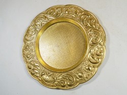 Retro old aluminum aluminum gold colored metal tray serving bowl - convex decorative pattern
