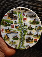RAJNA    A Rajna Mainztól Kölnig   dísztányér térképpel  emlék