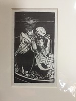 Kondor Béla (1931-1972): Csónakos című fametszet 13 x 7 cm