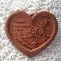 Rózsás-feliratos fa szív, dekoráció