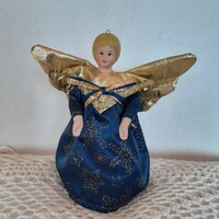 Kék-arany angyal csúcsdísz, karácsonyi dekoráció