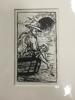 Kondor Béla (1931-1972): Horgász című fametszet 13 x 7 cm