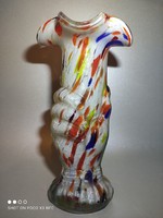 MOST ÉRDEMES VINNI!! FÉLÁRAZTAM! Vintage spatter üveg váza fáklya vivő