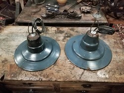 Industrial ceiling lamps, hall lamps, original patina industrial lamps in a pair, renovated, industrial