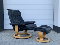Luxury - horned stressless Norwegian leather design armchair and footrest vintage Scandinavian modern relax furniture