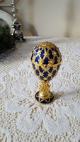 Fabergé stílusú tojás alakú zománcozott,aranyozott ékszertartó,órával