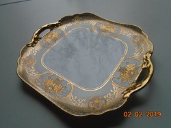 NORITAKE luxus japán porcelán,aranybrokát virágkosár mintával,újszerű tálca díszes fogókkal 25x22 cm