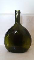Régi lapos üveg zöld sonkaüveg palack 20 cm