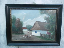 Viktor Erdődy's (?) Chicken Coop, oil on cardboard, marked, in a frame.