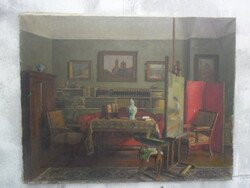 Béla Vidovszky's (1883-1973) oil-on-canvas painting entitled interior. Student of Károly Ferenczy