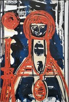 Drégely László: " Kék, vörös, fehér  (Piros nő)" - eredeti festmény 1971-ből