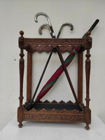Antique German Hardwood Umbrella Stand, Carved Lion Head Decoration, Metal Tray, 655 6572