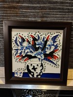 Virágcsokor vázában tűzzománc 19x19 cm falikép akasztóval