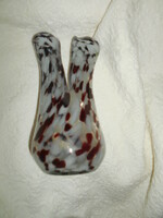 Cseh üveg  váza két szájú az anyagában kétszínű-nem festett 18  cm