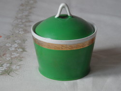 Hollóházi zöld porcelán cukortartó