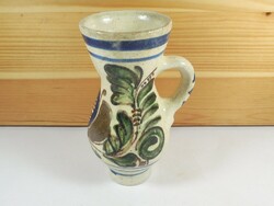 Retro old folk folk art painted glazed flower floral ceramic jug with handle height: 13.3 cm
