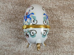 Régi festett Porcelán - Fabergé tojás típusú - lábakon álló nyitható ékszertartó ékszeres doboz