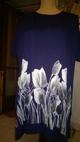 Nagyon csinos tulipános,strasszdíszes acélkék tunika-női felső akár alkalomra is XL-XXL