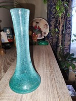 Fátyolkristály váza(türkiz) 22 cm.
