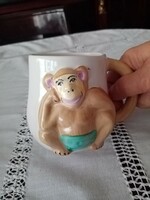 Tea/coffee/beer ceramic mug/jug - embossed with cute, cheeky monkey decoration