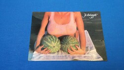 Vicces erotikus képeslap - hölgy 2 görögdinnyével