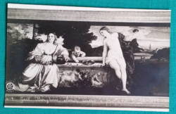 Régi használt képeslap Az Égi és földi szerelem Tiziano festménye után