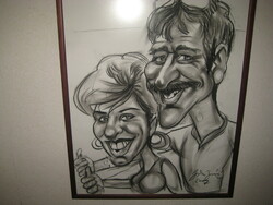 BIHON GYŐZŐ   Karikatúra rajz  2007 ből   , keretezve 44 x 62 cm