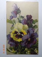 Szép régi virágos üdvözlő képeslap, árvácskák (1918)