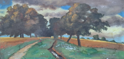 Viharos táj, festett selyemkép azonosítatlan jelzéssel, Pálnagy? (kerettel 36x24cm)