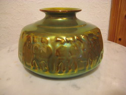 Zsolnay eozln vase, with a battle scene, marked but poorly visible, 11 x 8 cm