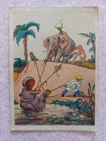 Régi orosz képeslap 1957 levelezőlap elefánt viziló zsiráf majom