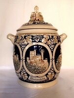 Special antique German huge earthenware ceramic storage container with lid and handle rumtopf wine grapes 4l