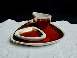 Hollóházi 3 részes dohányzó készlet: porcelán hamutál, cigitartó