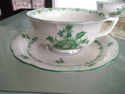 Herendi porcelán kávés-cappucinos zöld Nanking mintás csészék, gyönyörű kézi festéssel 1943-ból.