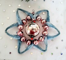 Old tapestry glass and chenille star Christmas tree ornament 9cm