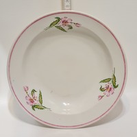 Zsolnay rózsaszín mályvavirág mintás porcelán tányér (2495)
