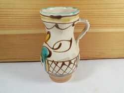 Retro old folk folk art painted glazed flower floral ceramic jug with handle height: 11 cm
