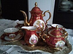 Spectacular baroque porcelain coffee set for four with a 24-karat gold-plated pattern!