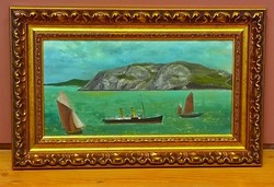 Hajók a tengeren, olaj festmény, kerettel: 41 x 64 cm, jelzés nélkül