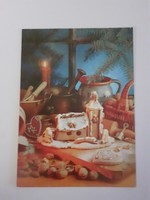 Retro Christmas folk old postcard with gingerbread silk