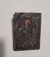 19. század eleji festett ezüst rátétes orosz Mária ikon kisméretű