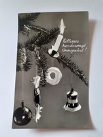 Retro képeslap régi fotó levelezőlap karácsonyfadíszekkel habkarikával
