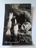 Retro képeslap régi fotó levelezőlap karácsonyfadíszekkel