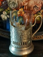 Orosz, régi ezüstözött  pohár tartó "Szovjet Kozmosz " 60-as évekből