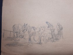 Egerváry potemkin branch: charioteers, old pencil drawing j.N.